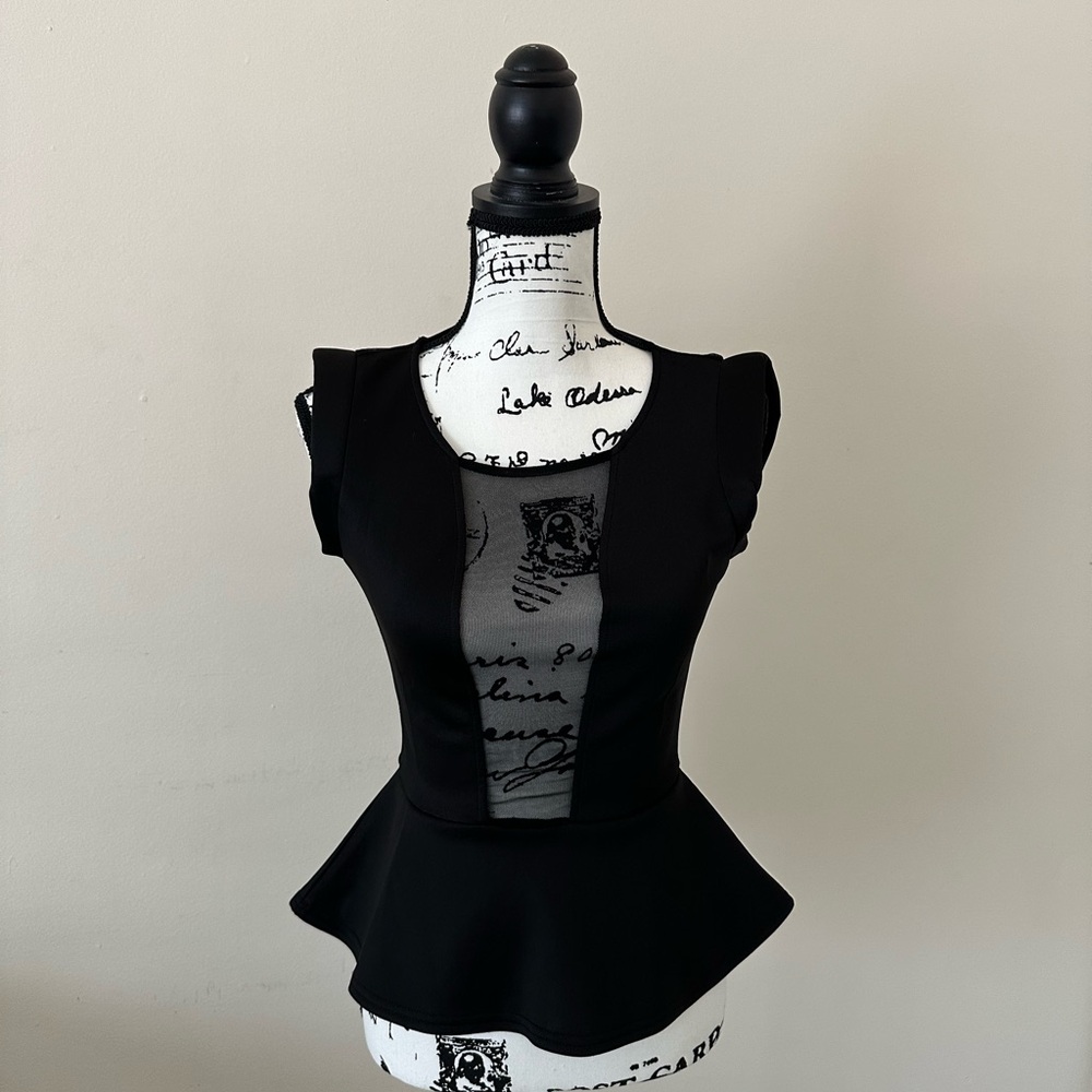 Black Sleeveless Fitted Peplum Blouse